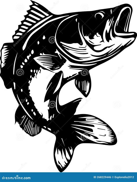 Bass Fish Monochrome Logo Design Stock Vector - Illustration of catch ...