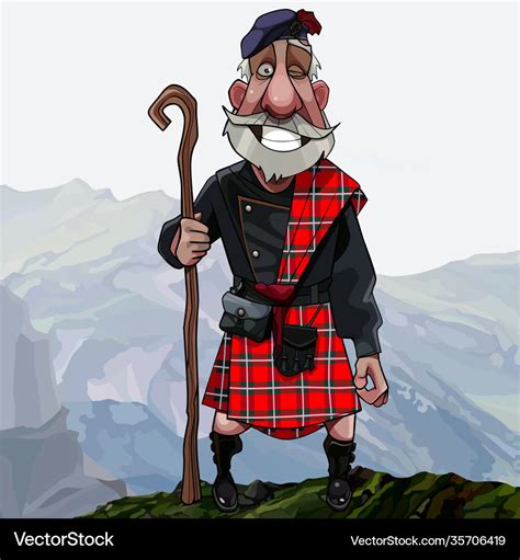 Cartoon smiling gray haired scottish highlander Vector Image