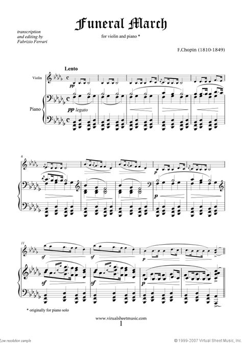 Chopin - Funeral March sheet music for violin and piano [PDF]