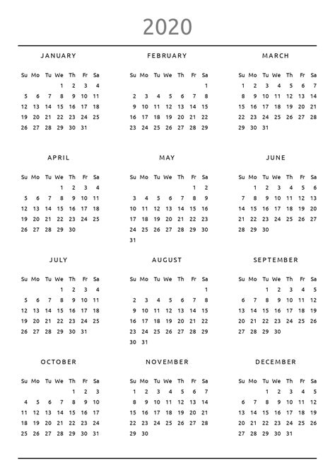 Printable Yearly Calendar - Original Style PDF Download | Printable ...