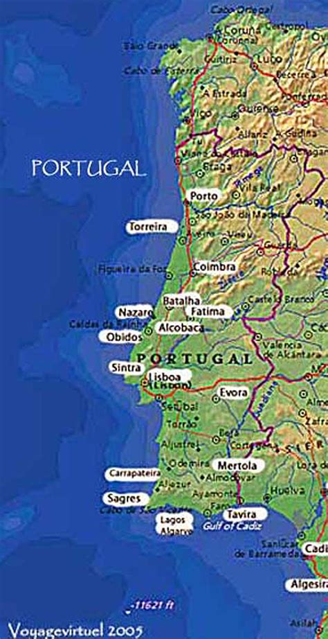 Physikalische Karte von Portugal. Reise in Photos