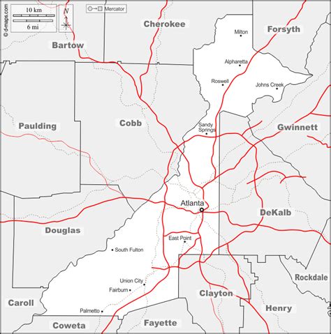 Fulton County free map, free blank map, free outline map, free base map boundaries, main cities ...