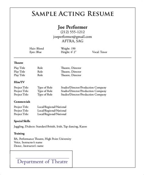 free 7 sample acting resume templates in pdf ms word | Acting resume, Acting resume template ...