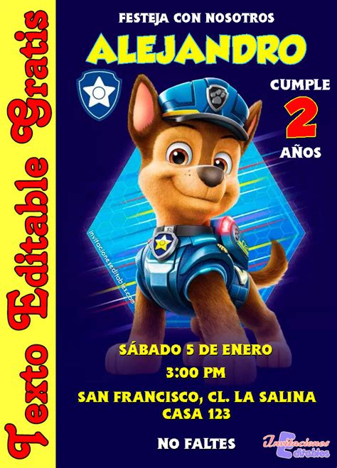 Paw Patrol - Invitaciones Editables Gratis