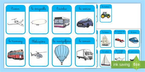 Cartes de vocabulaire : Les moyens de transport