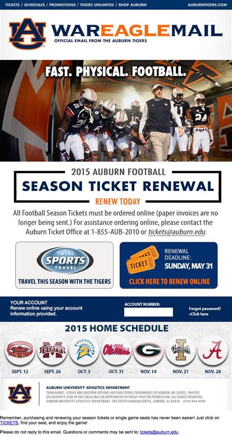 Auburn - Football Renewal email with opponent highlights and access to ...