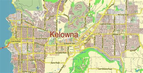 Kelowna Canada Map Vector City Plan Low Detailed (for small print size) Street Map editable ...