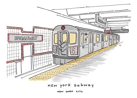 New York Subway Art Print Manhattan Painting New York Art Broadway Station Illustration New York ...