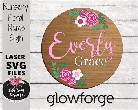 Floral Nursery Name Sign Round Flowers Digital Cut File Laser | Etsy