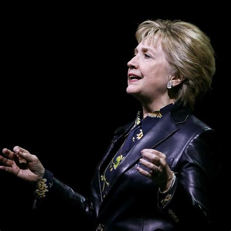 Hillary Clinton Wears Leather Blazer to Speak at Conference