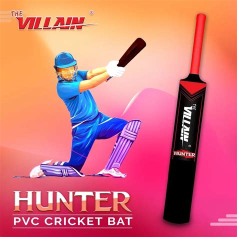 Standard Handle THE VILLAIN Hunter Plastic Cricket Bat Full Size-Black ...