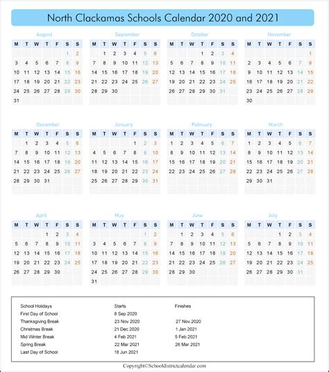 North Clackamas School District Calendar Holidays 2020-2021