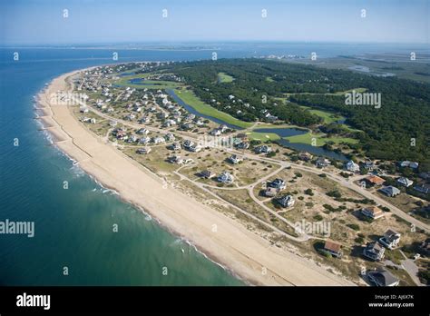 Aerial view of beach and residential neighborhood at Bald Head Island North Carolina Stock Photo ...