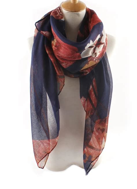 Women Lotus Foral Printed Scarf Cotton Voile Scarf 6Colors 10pcs/lot-in Women's Scarves from ...