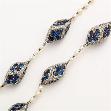 A La Vieille Russie| Antique Natural Pearl, Diamond, and Sapphire Necklace