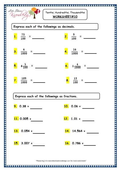 Grade 4 Maths Resources (3.1 Decimals Tenths, Hundredths and ...