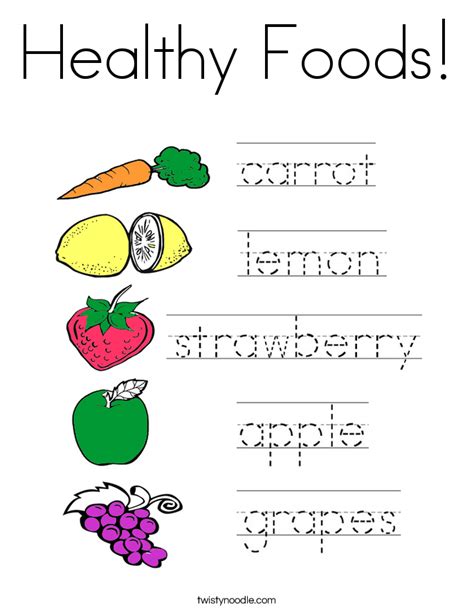 Healthy Foods Coloring Page - Twisty Noodle