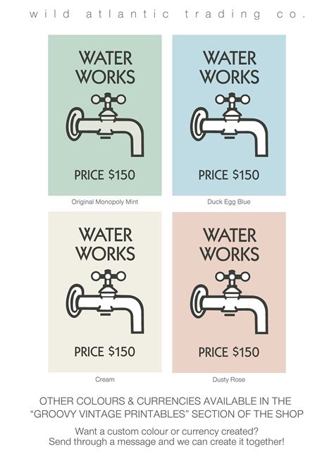 Printable Monopoly Inspired Water Works Retro Print Dollar in - Etsy