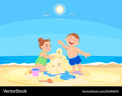 Cartoon children playing on the beach Royalty Free Vector