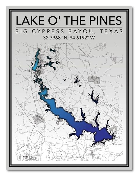 Wall Art Map Print of Lake O' the Pines Texas - Etsy