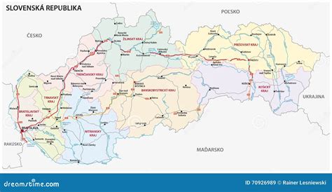 Road and Administrative Map of Slovakia Stock Illustration - Illustration of geography, outline ...