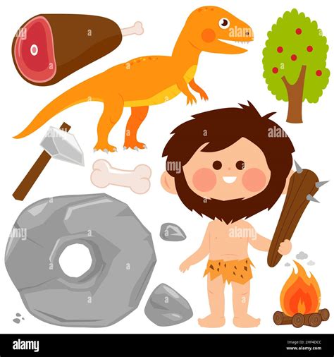 Prehistoric caveman and dinosaur collection Stock Photo - Alamy