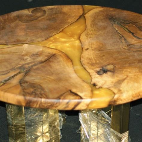 Round Coffee Table, Live Edge Table, Gold Epoxy Resin River Coffee Table, Walnut Wood Slab Table ...