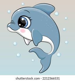 Cute Cartoon Dolphin On Blue Background Stock Vector (Royalty Free ...