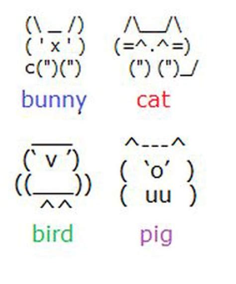 How to make emoticon animals out of punctuation. | Cool text symbols ...