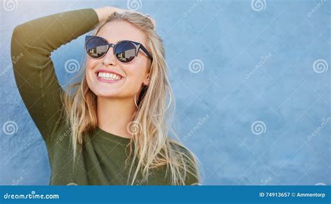 Stylish Young Woman in Sunglasses Smiling Stock Image - Image of ...