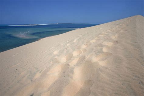 The top of one of the highest sand dunes with sea and sandbank in the ...