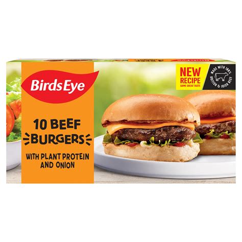 Birds Eye 10 Beef Burgers with Plant Protein and Onion 567g | Burgers ...