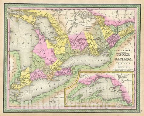 Historic Map : Mitchell Map of Ontario, Upper Canada or Canada West, 1 - Historic Pictoric