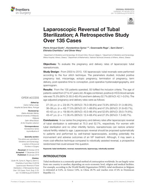 (PDF) Laparoscopic Reversal of Tubal Sterilization; A Retrospective Study Over 135 Cases