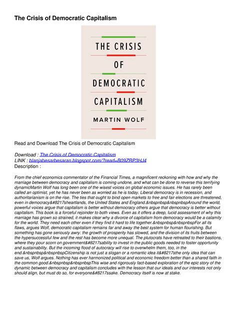 PDF/READ The Crisis of Democratic Capitalism read - The Crisis of Democratic Capitalism Read and ...