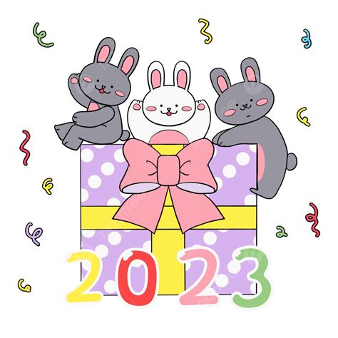 Rabbit Korean New Year 2023 Cartoon Style Gift Box Ribbon Gray White, Rabbit, Korean New Year ...