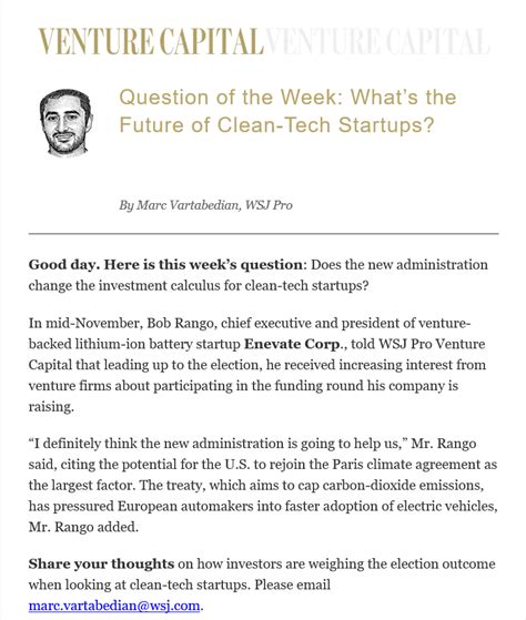 [Wall Street Journal PRO] What’s the Future of Clean-Tech Startups ...