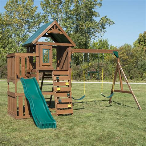 Swing-N-Slide Elkhorn Wooden Swing Set with Slide and Heavy Duty Swing Seats - Walmart.com