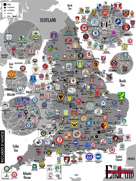 Map of English football teams. Created by Ricardo... - Maps on the Web