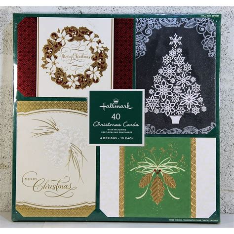 Hallmark 40 Christmas Holiday Cards Matching Self Sealing Envelopes 4 Designs 10 Each - Merry ...