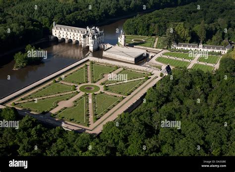 CHENONCEAU CASTLE ON THE CHER RIVER (aerial view). City of Stock Photo ...