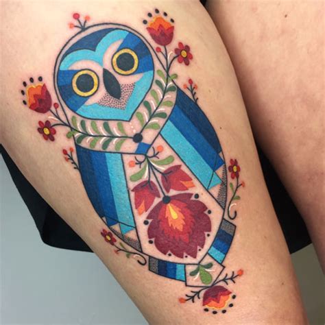 My Owl Barn: Folk Art Inspired Colorful Tattoos by Winston The Whale