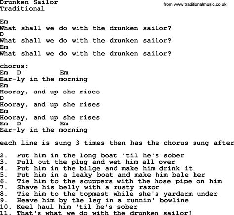 Top 1000 Folk and Old Time Songs Collection: Drunken Sailor - Lyrics ...