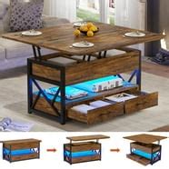 T4TREAM Farmhouse Square Wood Center Coffee Table with Lift Top and Storage for Living Room ...