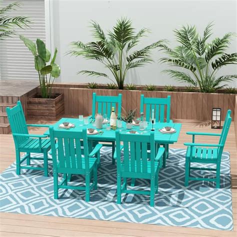 WESTIN OUTDOOR Hayes 7-Piece HDPE Plastic All Weather Outdoor Patio Trestle Table Dining Set ...