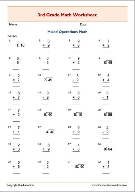 3rd grade math worksheets pdf edumonitor - free 3rd grade math ...