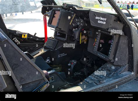 AH-64 Apache Helicopter Cockpit at Dubai Air Show 2015 in Dubai, UAE ...