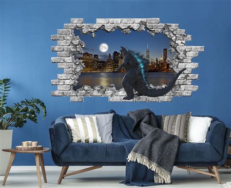 3D Godzilla King Wall Decal. Godzilla Movie Vinyl Sticker Murals. New York Wall Sticker. Nursery ...