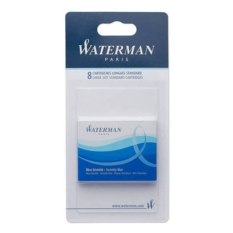 WATERMAN Fountain Pen Refills, Serenity Blue, Long Cartridges, 8 Count ...