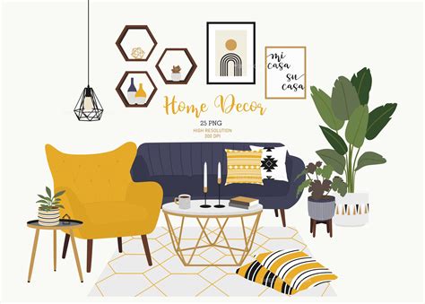 Home Decor Clip Art Set 1, Furniture Clipart, Boho Design Interior, Plants Graphics, Planner ...